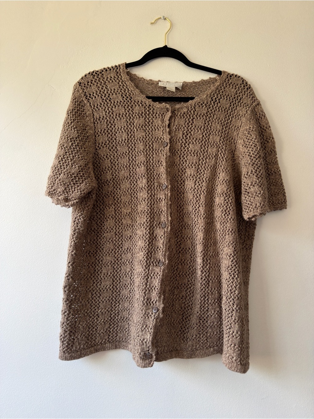 CJ Banks Brown Crochet Knit Short Sleeve Cardigan Sweater Plus Size 2X
